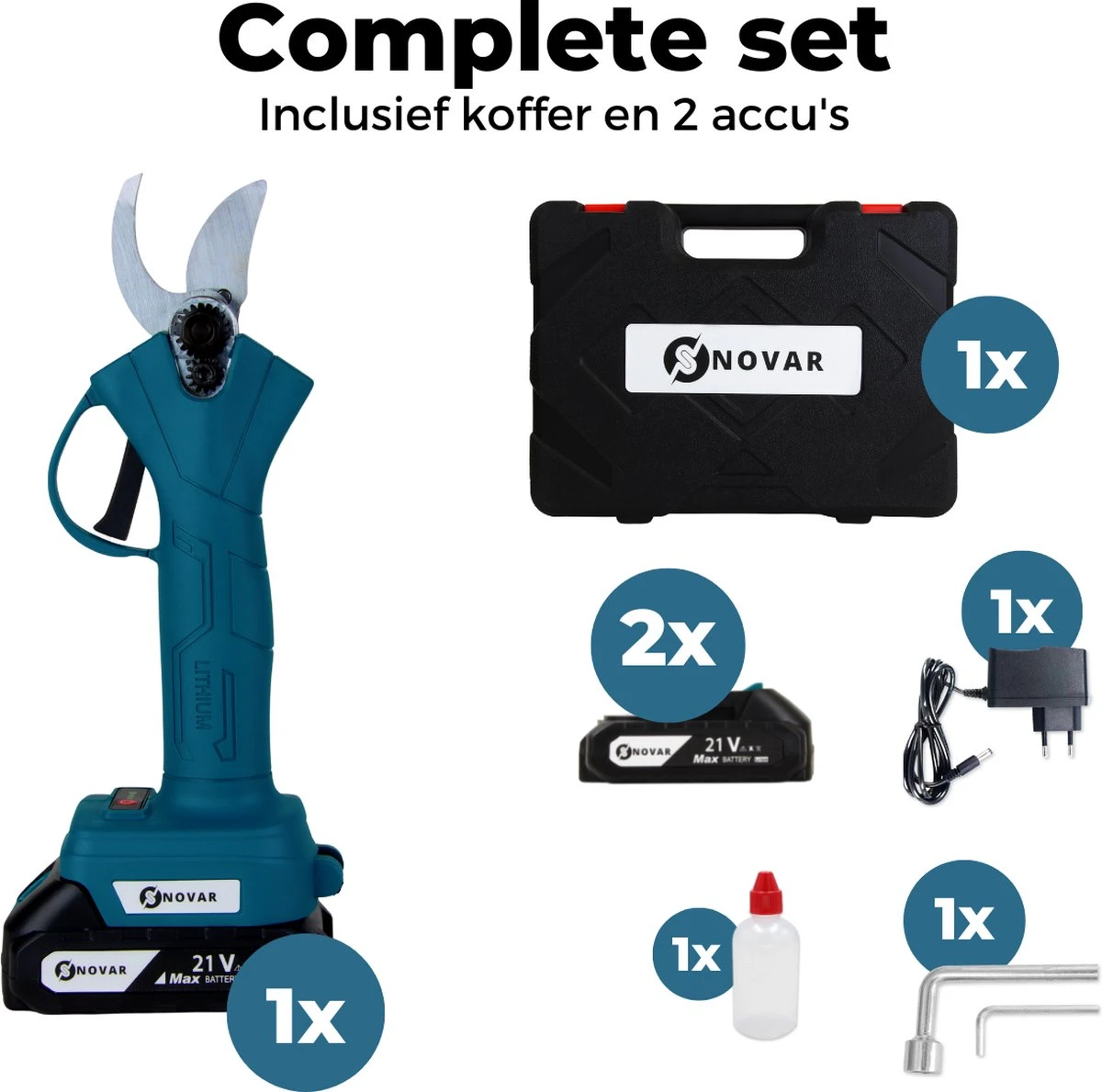 NovarGarden® Elektrische Snoeischaar NG1 - 2x Accu - Elektrisch - Takkenschaar - Op Batterij - 28mm 13 NovarGarden® Elektrische Snoeischaar NG1 - 2x Accu - Elektrisch - Takkenschaar - Op Batterij - 28mm - Afbeelding 11