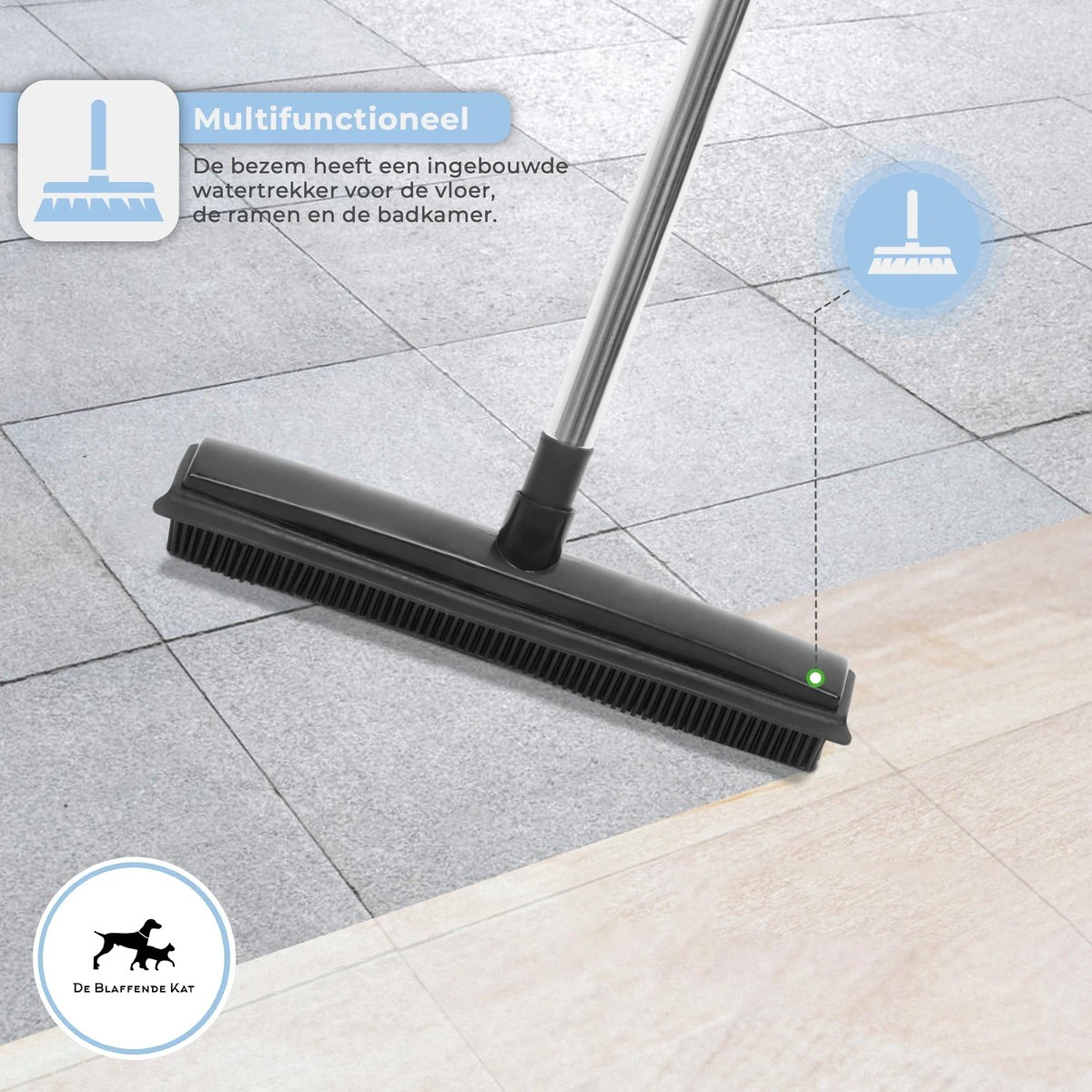 2 In 1 Rubberen Bezem – Bezem Binnen & Buiten – Vloerwisser Met Steel - Met Huisdierhaar Verwijderaar - Vloertrekker – Veger - Extra Lang 160cm 6 2 In 1 Rubberen Bezem – Bezem Binnen & Buiten – Vloerwisser Met Steel - Met Huisdierhaar Verwijderaar - Vloertrekker – Veger - Extra Lang 160cm - Afbeelding 4
